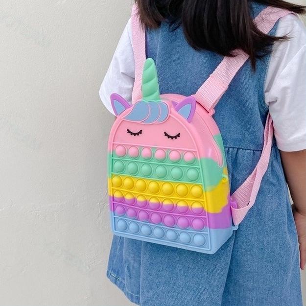 Terlaris.. Pop It Gelisah Mainan Unicorn Ransel Anak Perempuan Anak Laki-laki Pop Tas Sekolah Pelang