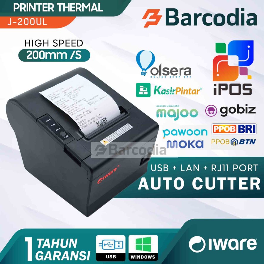 Printer Thermal IWARE IW-J200UL IW J200UL Receipt POS 80mm USB LAN