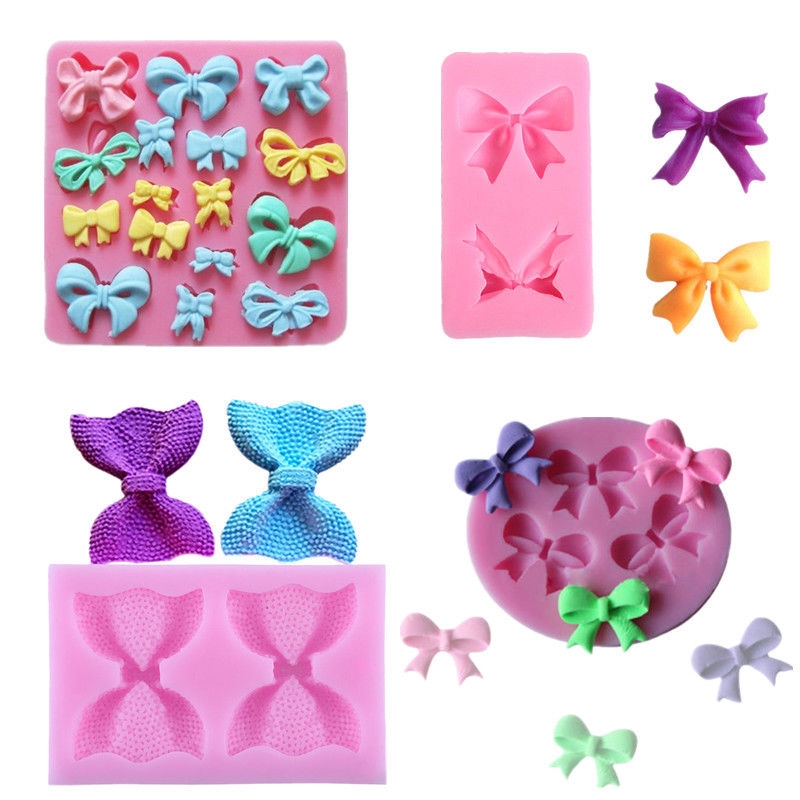 Multiple Patterns Stylish Bowknot Shape 3D Silicone Mould Cake Cookies Decorating Mould Chocolate Candy DIY Baking Mold