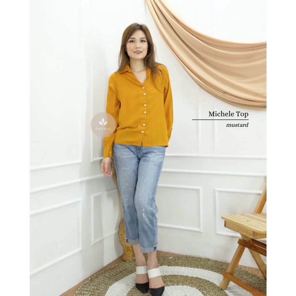 Atasan Kemeja Wanita V Neck Tangan Panjang CAVALU  MICHELE TOP - KMJ 010