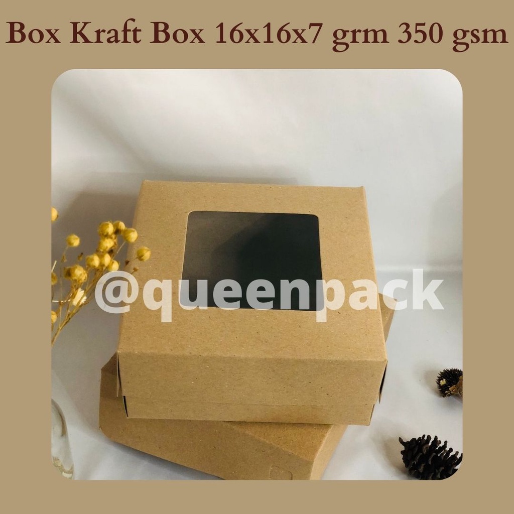 

KARDUS/BOX KRAFT UK 16 X 16 X 7 GRM 350 GSM/BOX KUE/BOX ROTI/KOTAK KEMASAN JENDELA/KOTAK JAJAN