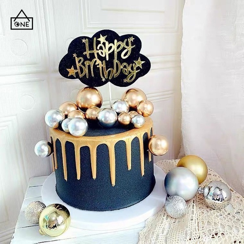 COD❤5Pcs Topper Kue Bentuk Bola Warna Emas / Silver Untuk Dekorasi A one