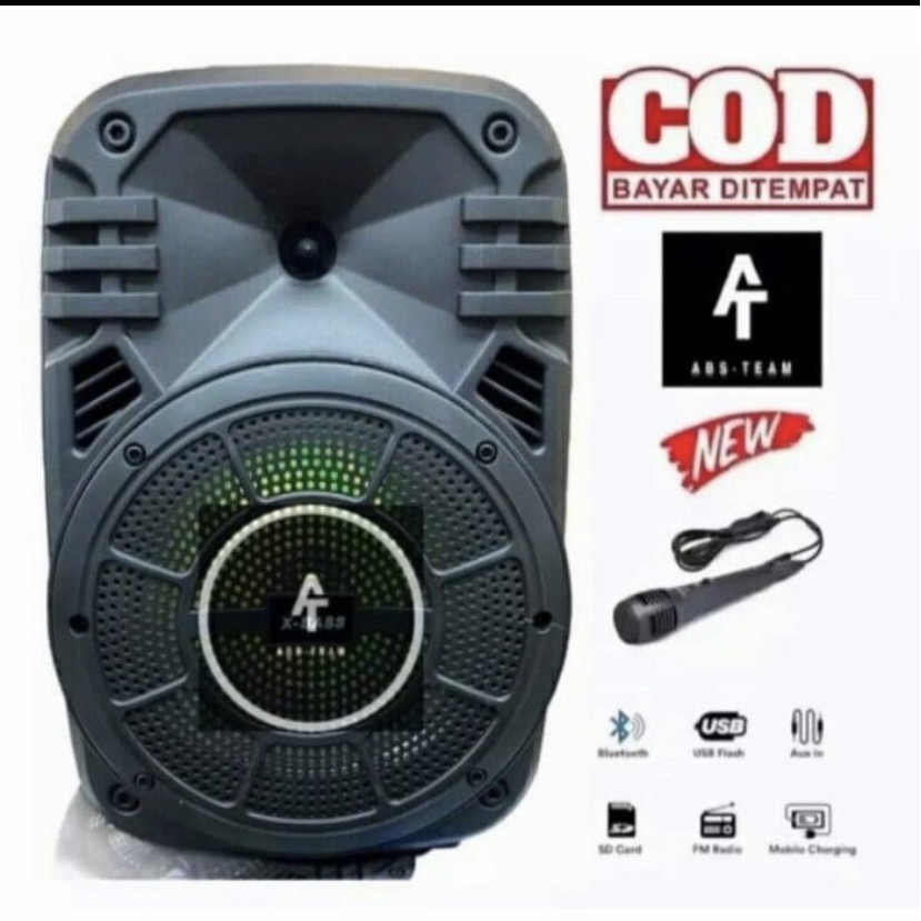 COD Salon Sepeker Speaker Bluetooth Aktif Fleco 8'5 Inch F 8604 LED Plus Mic+Remote Termurah