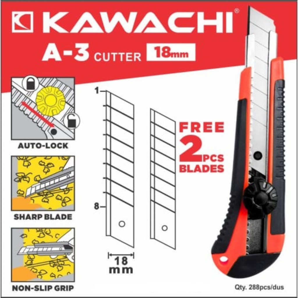 Cutter / Cuter Besar KAWACHI A3 Free Refil Pisau 2pcs