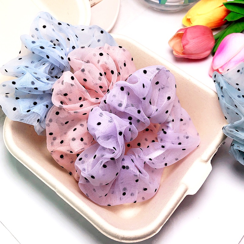 Ikat Rambut Wanita Korea Polkadot Transparan Fashion Aksesoris Rambut Wanita / Scrunchie Transparan