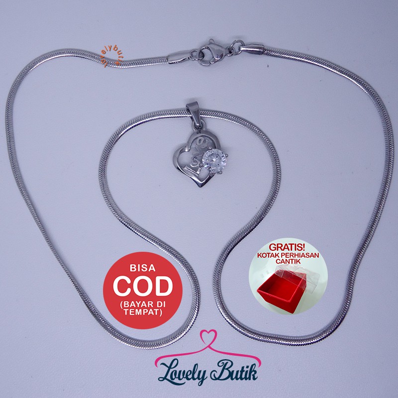 Lovely LOVE  Kalung Titanium Silver  Wanita / Kalung Titanium Wanita