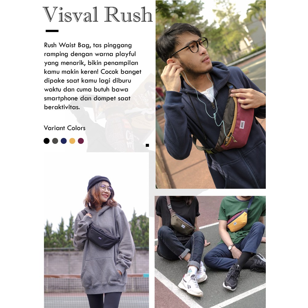 VISVAL RUSH Tas Pinggang Waist Bag WaistBag Selempang Slempang Pria Wanita Cowok Cewek Sling Murah