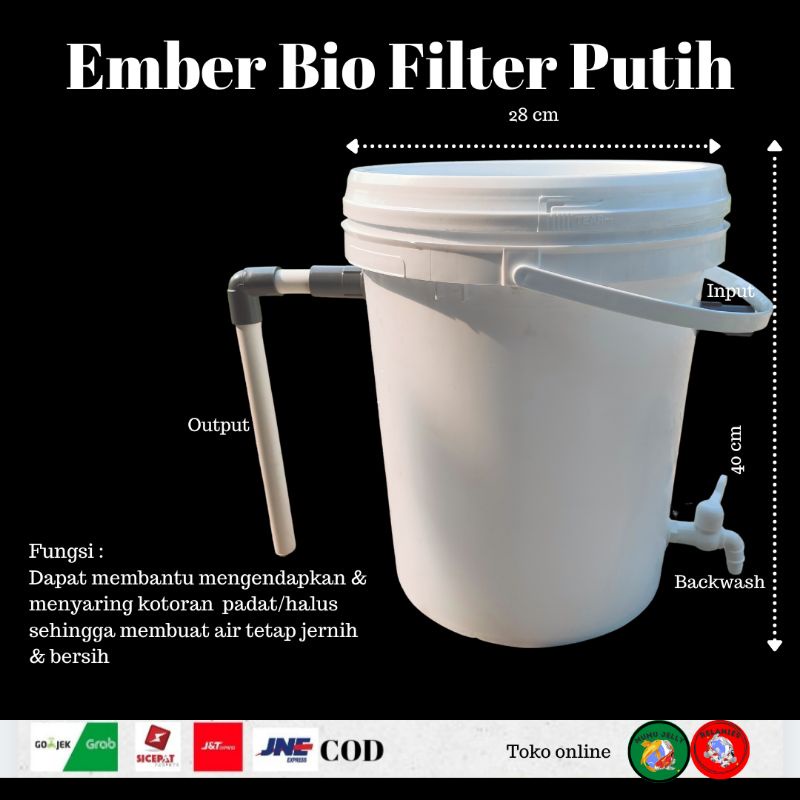 FILTER EMBER BIO FILTER KOLAM ikan koi tanpa media filter UK 25L-putih