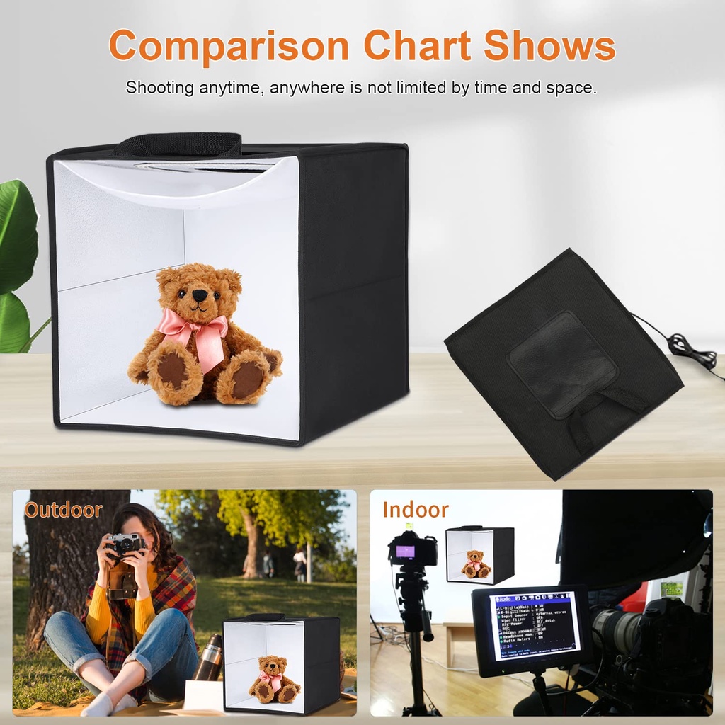 Topspot Photo Box 16&quot;/40 Cm Photo Studio Light Box Fotografi Shooting Tenda dengan Lampu LED Bergerak, Lampu Meja Dimmable Tenda dengan Berbagai Warna Latar Belakang