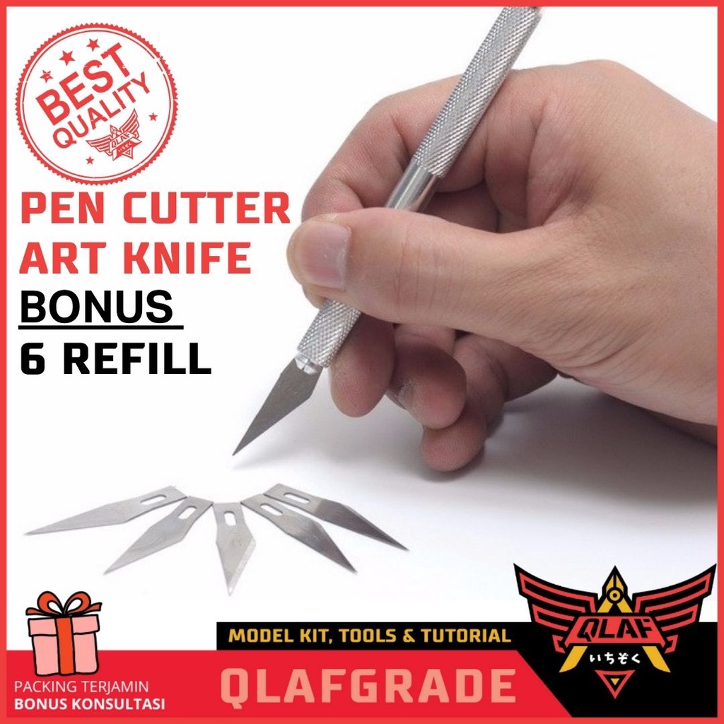 

Pen Cutter Art Knife with 6 refill ALUMINIUM carving pisau ukir hobby