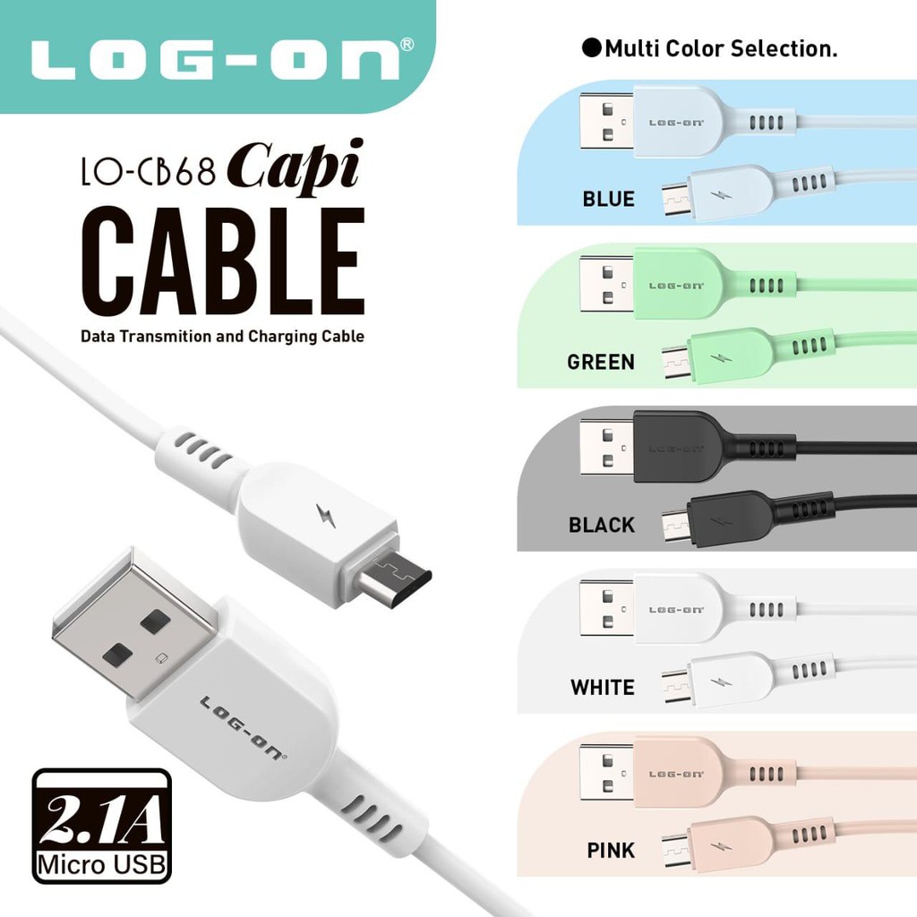 Kabel data Log On Circle Lo-CB15 &amp; LO-CB68 CAPI 2.4a micro-usb/iphone/type-c pajang 1 meter