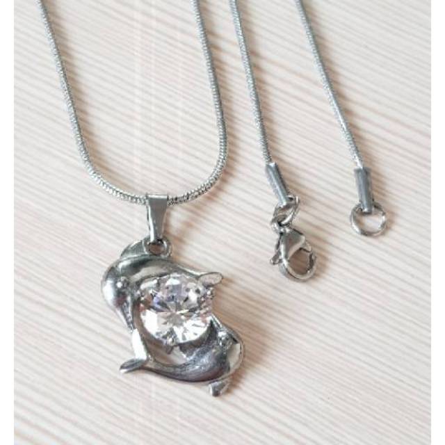 Kalung Titanium Dolphin Silver Import Antikarat Selamanya DS1