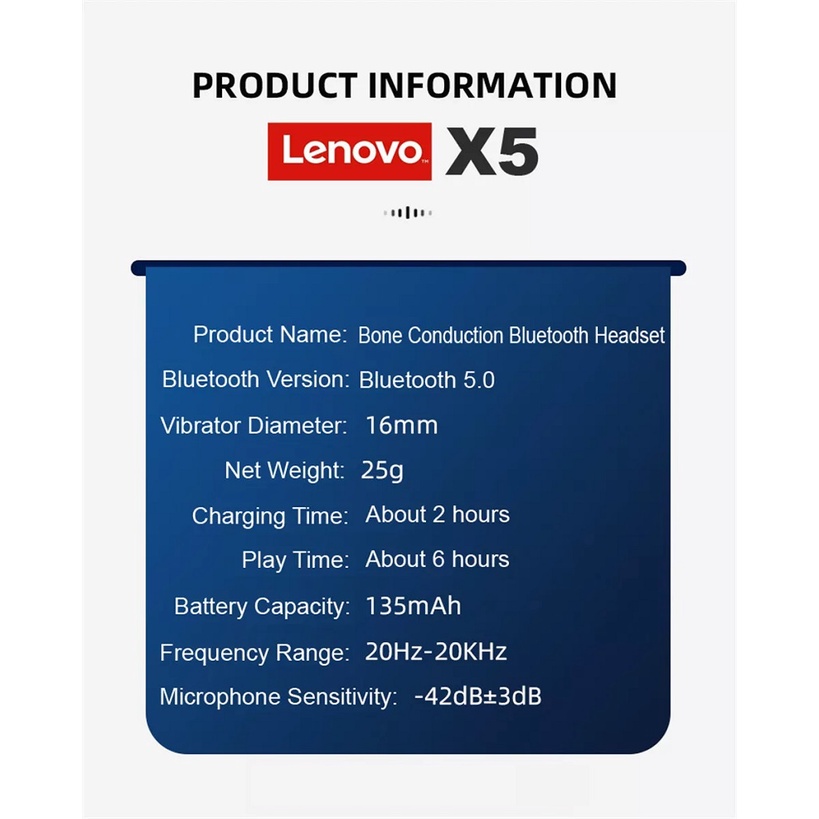 LENOVO ThinkPlus X5 - Bone Conduction Bluetooth Earphone - 8GB Memory