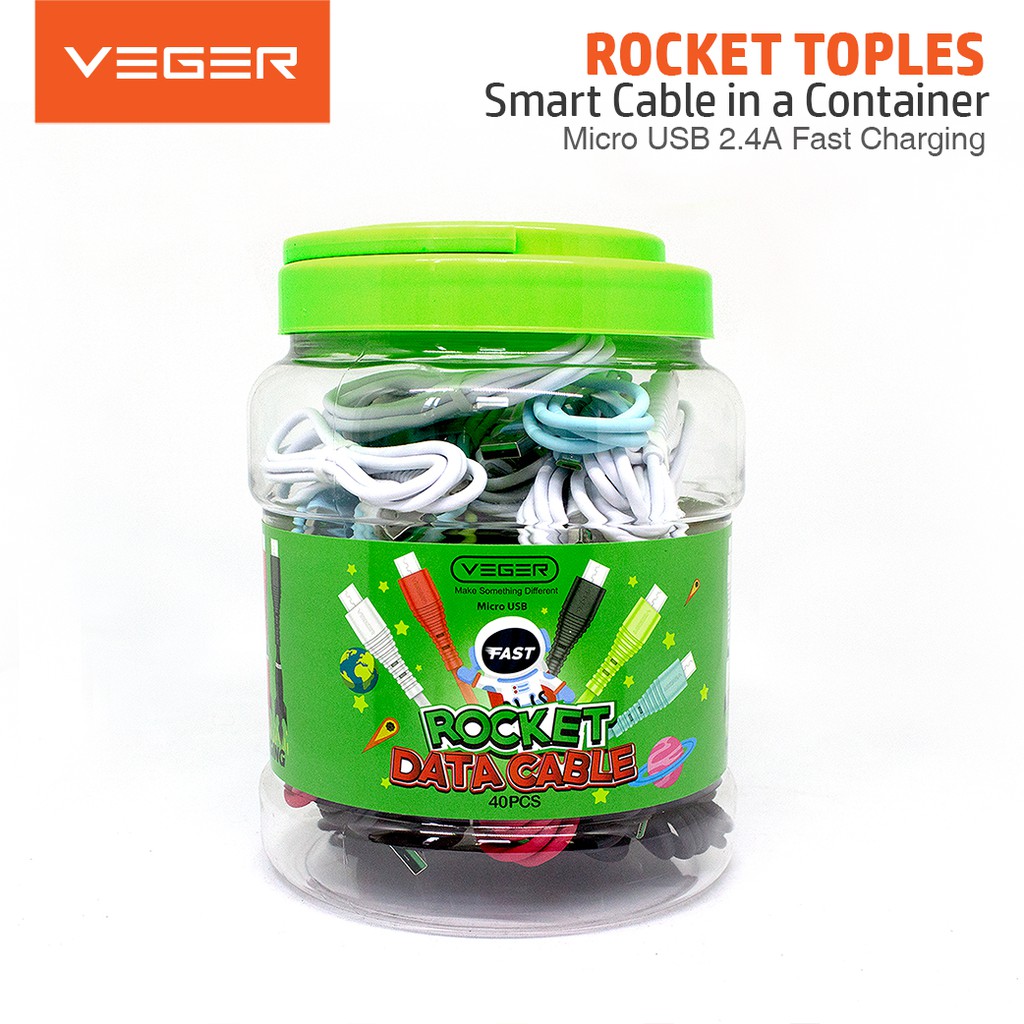 Jual Kabel Data VEGER USB Mikro Rocket 1Toples Fast Charging 2.4A