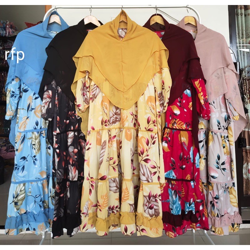 gamis anak perempuan/set hijab ceruty/motif bunga