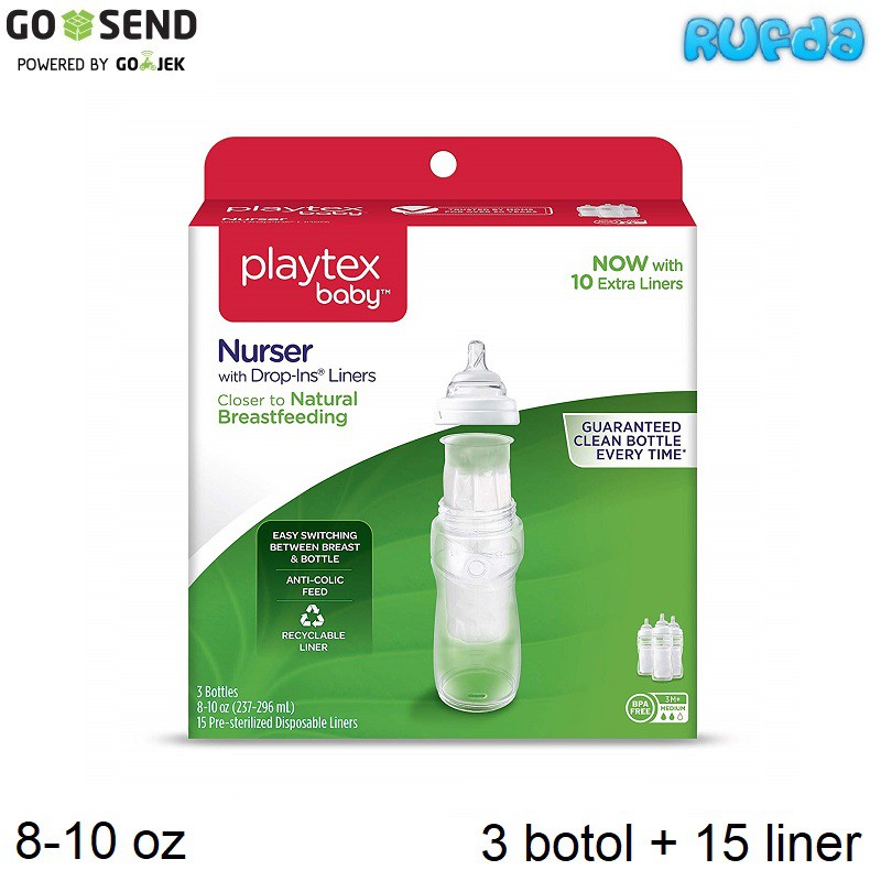 Jual Playtex Nurser Bottle With Drop-Ins Liners 8Oz 3 Botol Susu Dropins  Indonesia|Shopee Indonesia