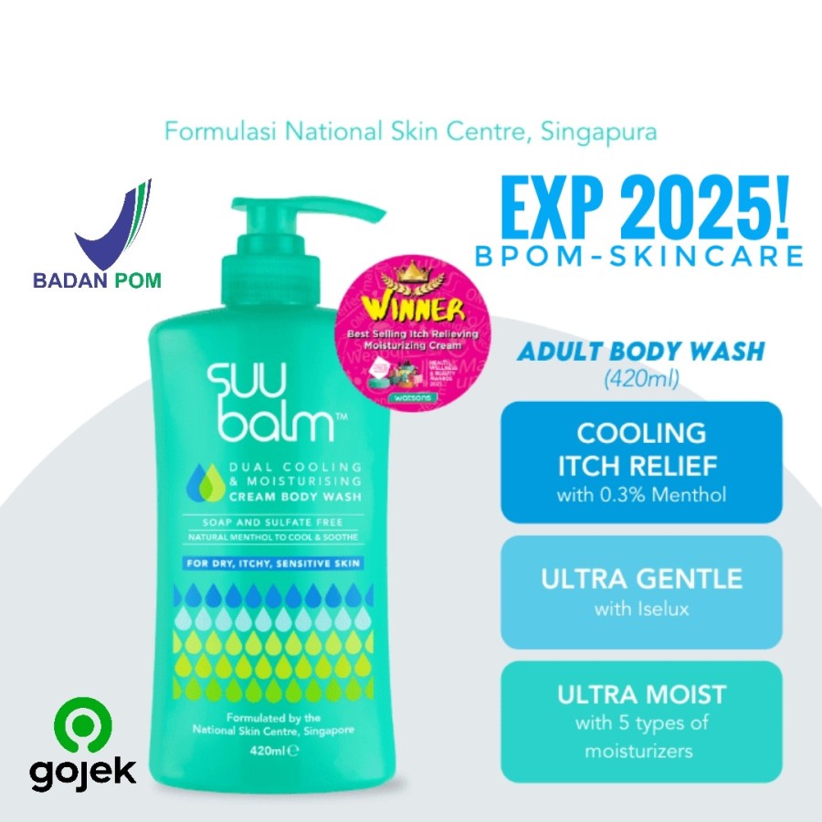 Suu Balm Body Wash 420mL Cooling Moisturising Dry Itchy Sensitif Eksim