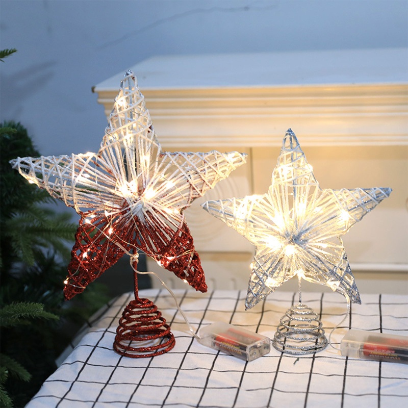 Ornamen Topper Pohon Natal Bentuk Bintang Dengan Lampu Led Glitter