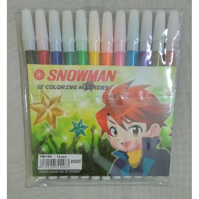 Spidol kecil snowman marker 12 warna - sign pen (MIN