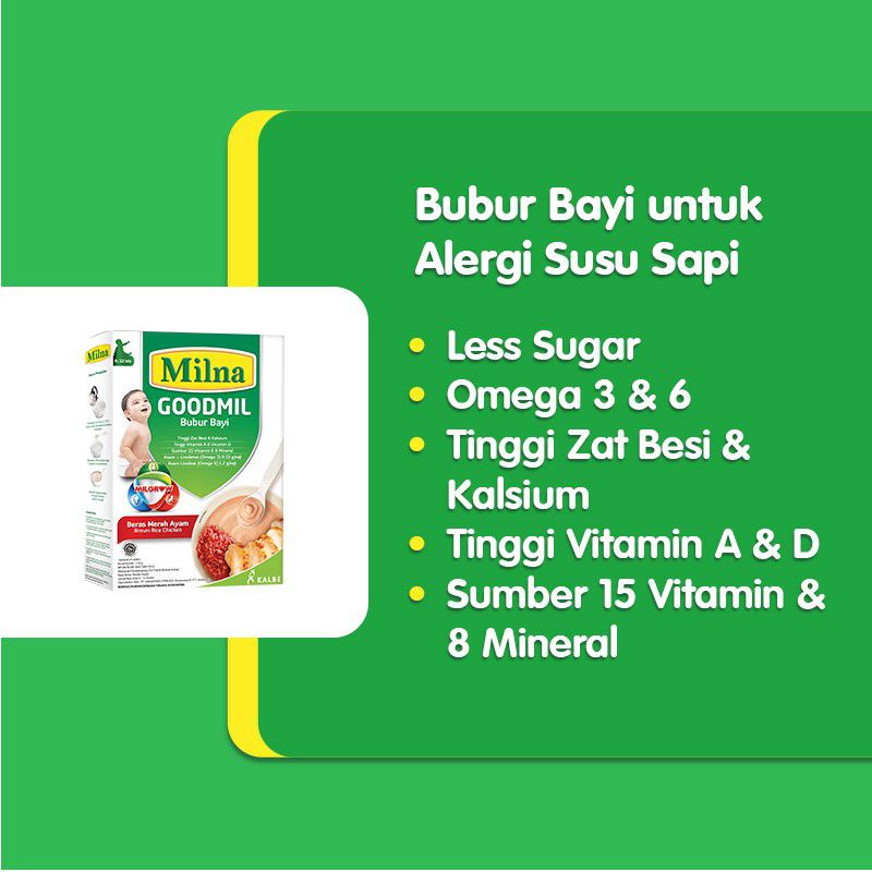 Milna Bubur Bayi Goodmil 120 gr 6+ Bulan 8+ | 120gr Rasa Wortel Labu Peach Strawberry Jeruk Beras Merah Pisang Semur Ayam