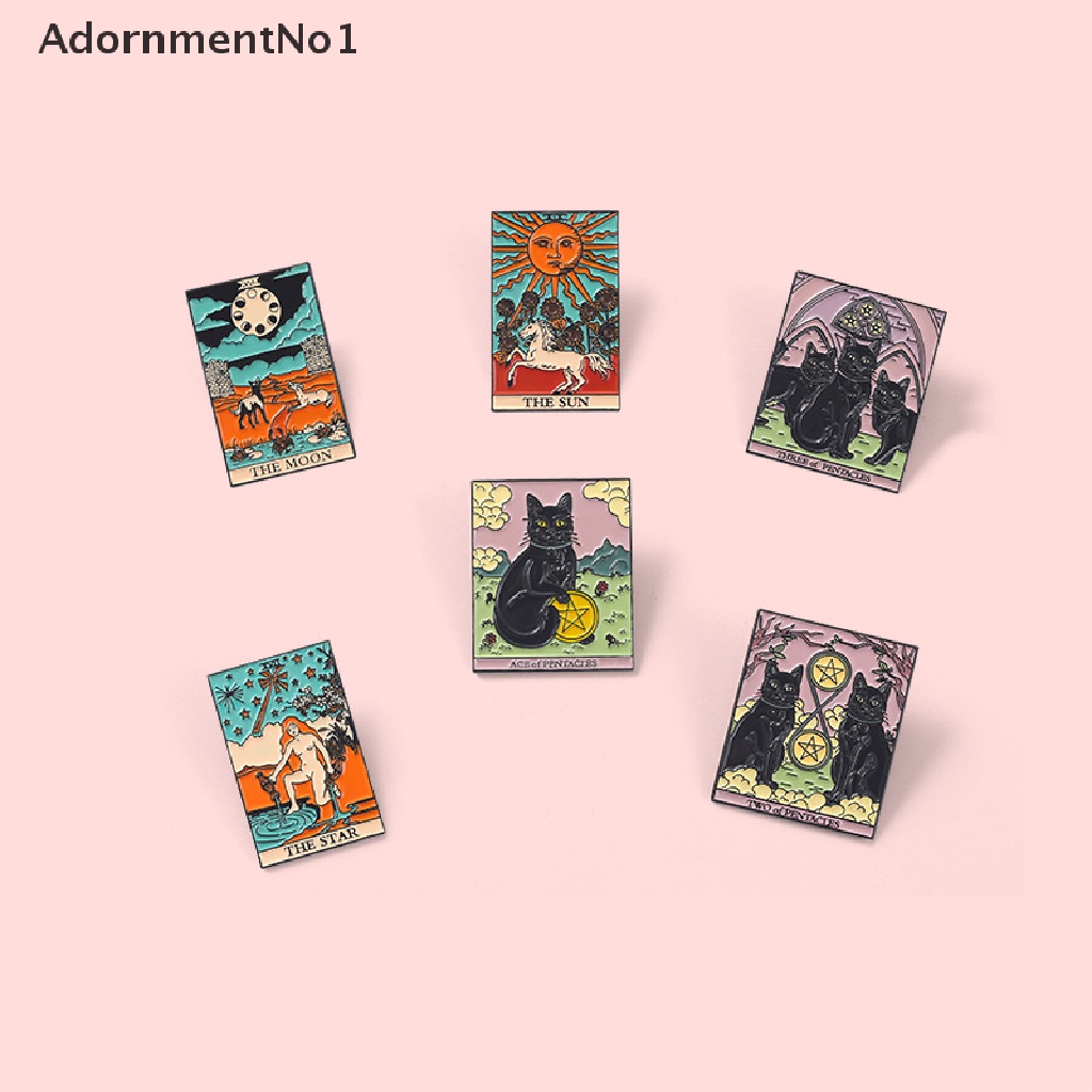 (AdornmentNo1) Bros / Pin Motif Kartu Tarot / Kucing Hitam Untuk Aksesoris Pakaian / Tas Denim