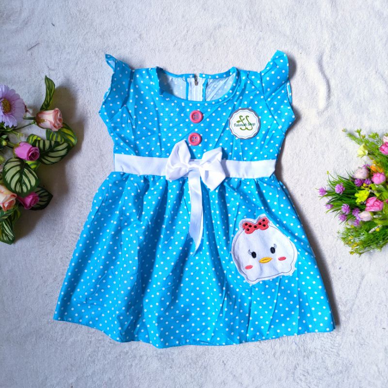 Dress Anak 2 3 Tahun cewek perempuan pita polka ( Dress polka Duck )