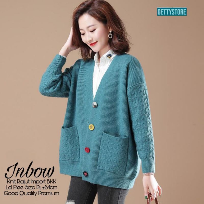 INBOW SWEATER KNIT RAJUT KANCING DEPAN BISA MELAR FIT JUMBO