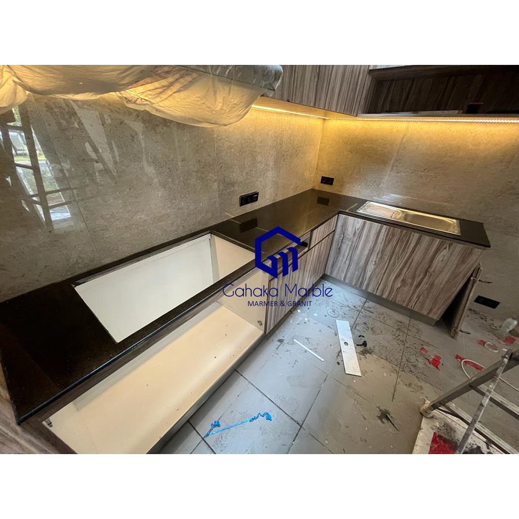 Jual Meja Makan Dapur Marmer Blackgold / Top Table / Kitchen Set Granit