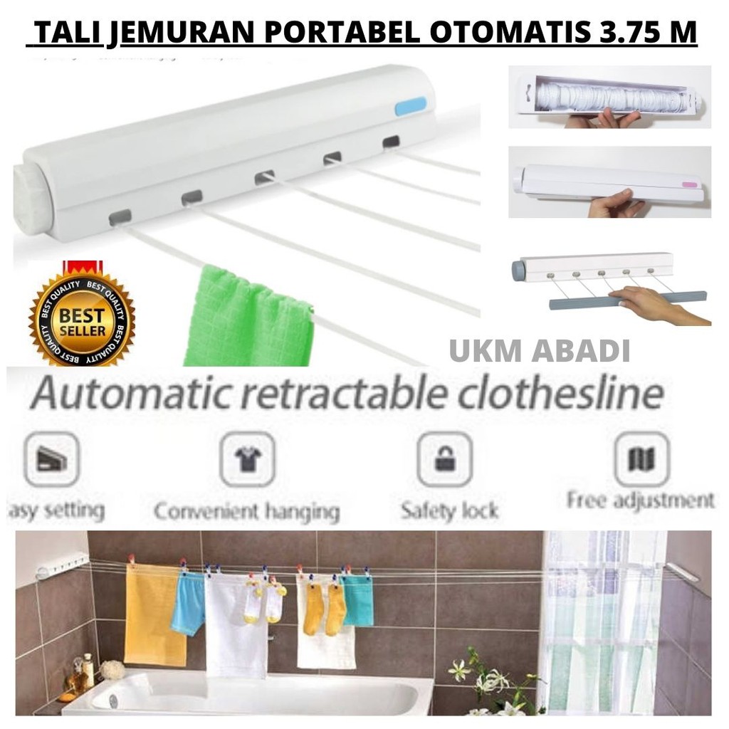 Alat Tali Jemuran Otomatis Portabel Retractable Clothesline   111153