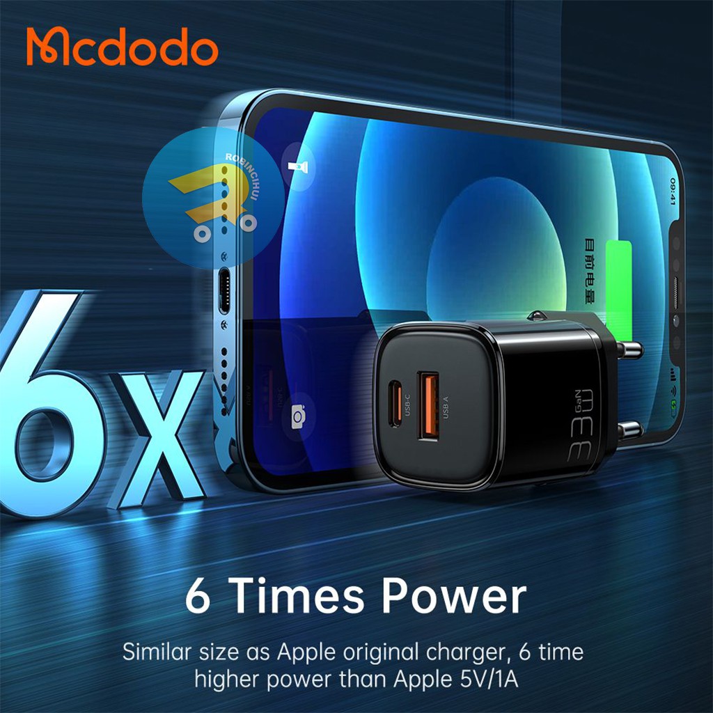 MCDODO Adaptor GAN 33 Watt Charger Dual Slot Fast Charging VOOC - QC3.0 - QC4.0 - Aplle 2.4a, Iphone Fast Charging - Adaptive Fast Charging(AFC) - FCP - SCP Charger Samsung - Adaptor oppo - Adaptor Samsung - Adaptor Vivo - Adaptor Xiaomi - Adaptor Huawei