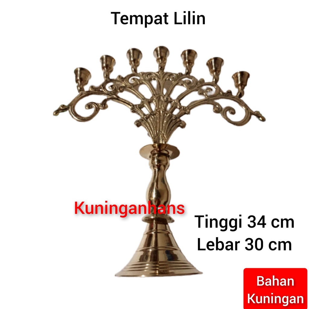 tempat lilin kuningan model kipas 7 lubang lilin / tempat lilin kuningan