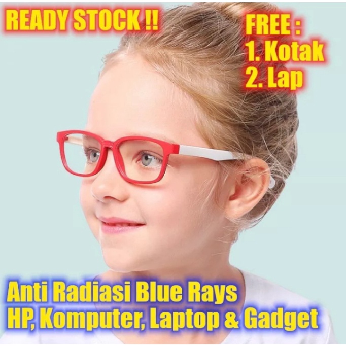 Kacamata Anak Anti Radiasi Asli Gagang Lentur Kombinasi Warna Free Box Dan Lap Kacamata Anak