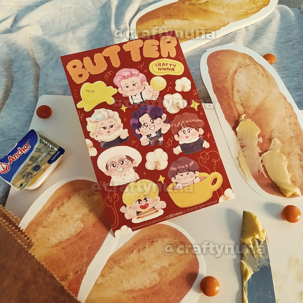 (BT-017) BTS BUTTER FANART Sticker Set by Crafty Nuna stiker cute chibi fan art deco case hp bangtan