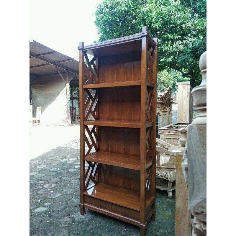 lemari rak buku kayu jati mebel ukir jepara
