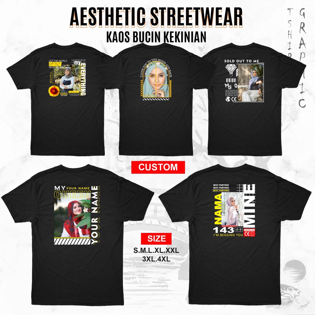 Kaos Baju Custom Streetwear Bucin Pasangan Pacar Aesthetic Viral Tiktok Pria Wanita