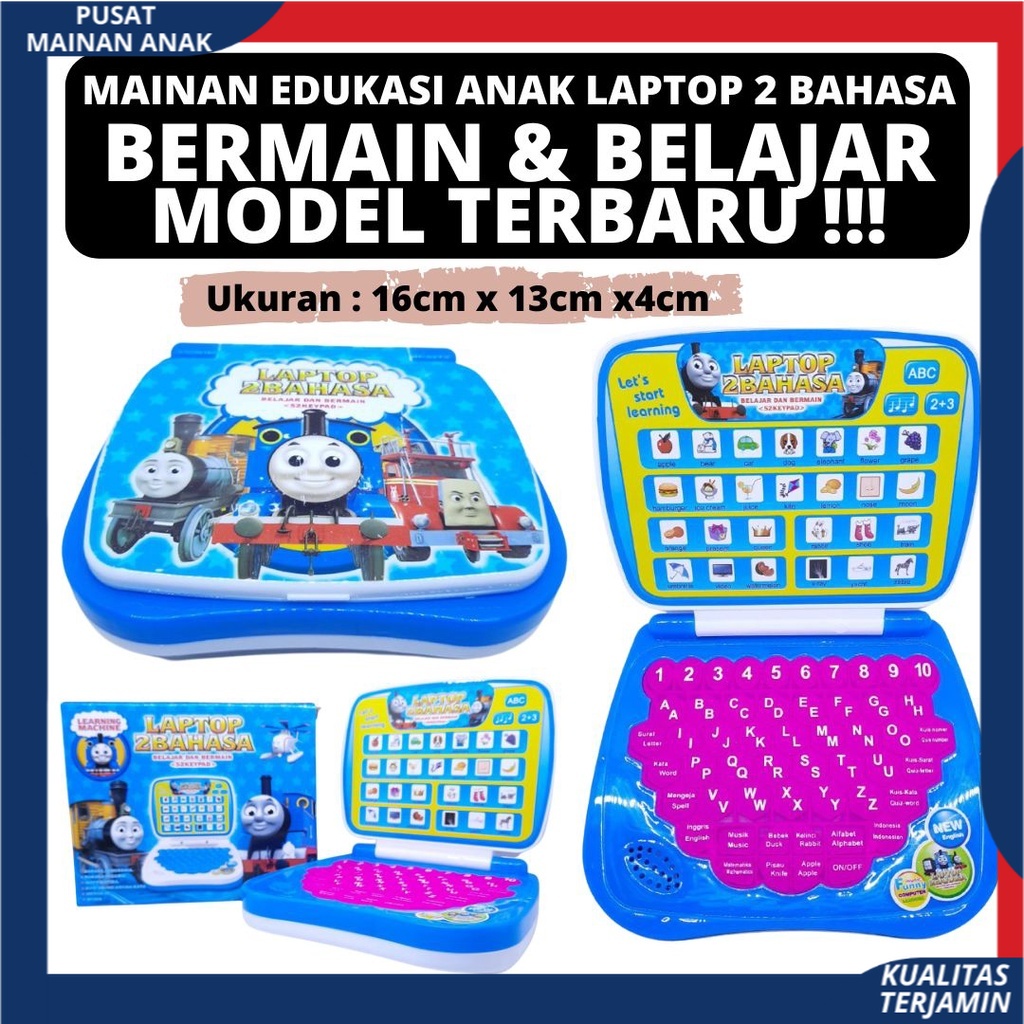 Mainan Laptop anak 2 bahasa mainan edukasi anak Belajar Dan Bermain Bahan Berkualitas Murah SNI