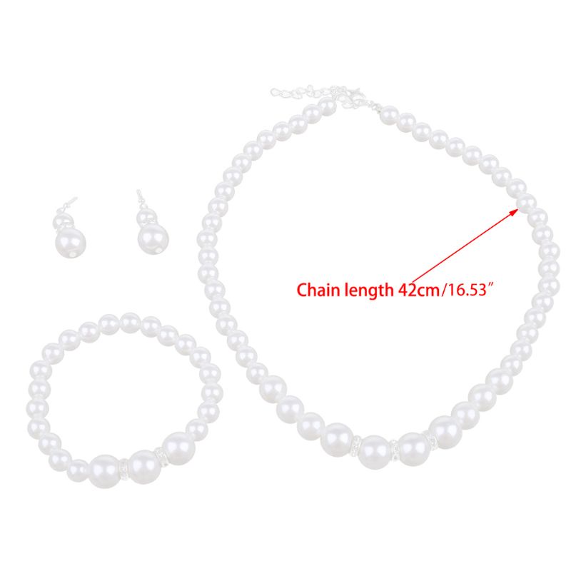 SIY  Faux Pearl Diamond Crystal Necklace Earrings Bracelet Set Jewelry for Women Wedding