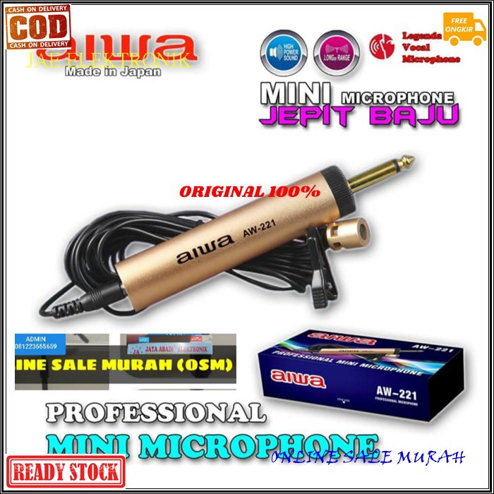 G498 AIWA Mic Jepit kabel 10meter G498 Kancing kerah baju microphone Clip on klip tie Condensor sensitif aux mikrophone mik karaoke sound audio klip cable profesional pro vocal vokal karaoke mikrophone microphone audio sound system panggung dj studio sens