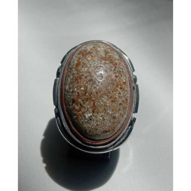 Permata Lawas Batu Kalimaya Koral Matrix Ring Custom Monel