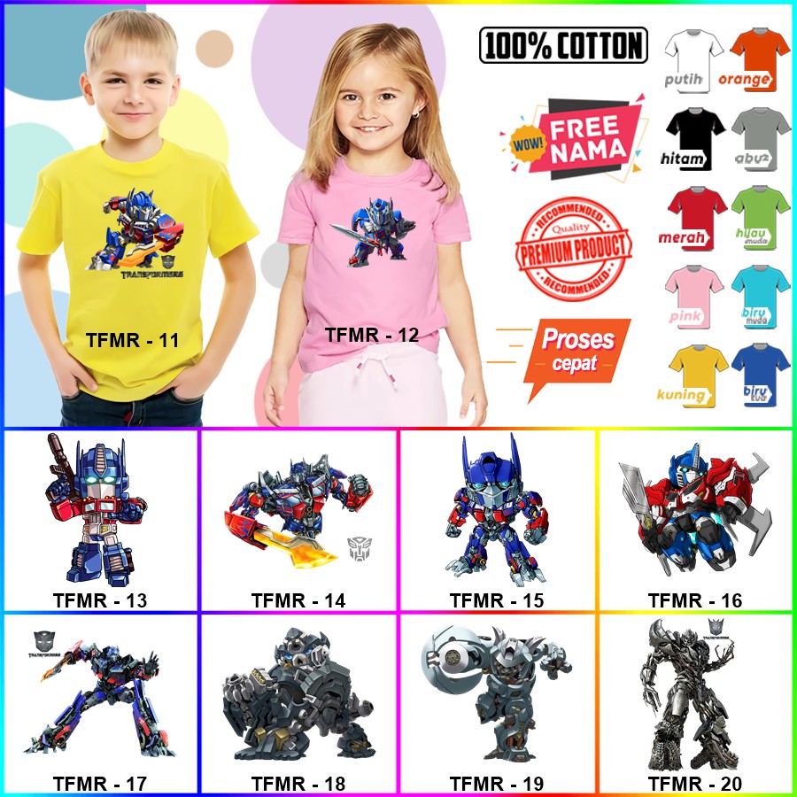 Baju Kaos ANAK DAN DEWASA TRANSFORMER COUPLE (FREE NAMA)