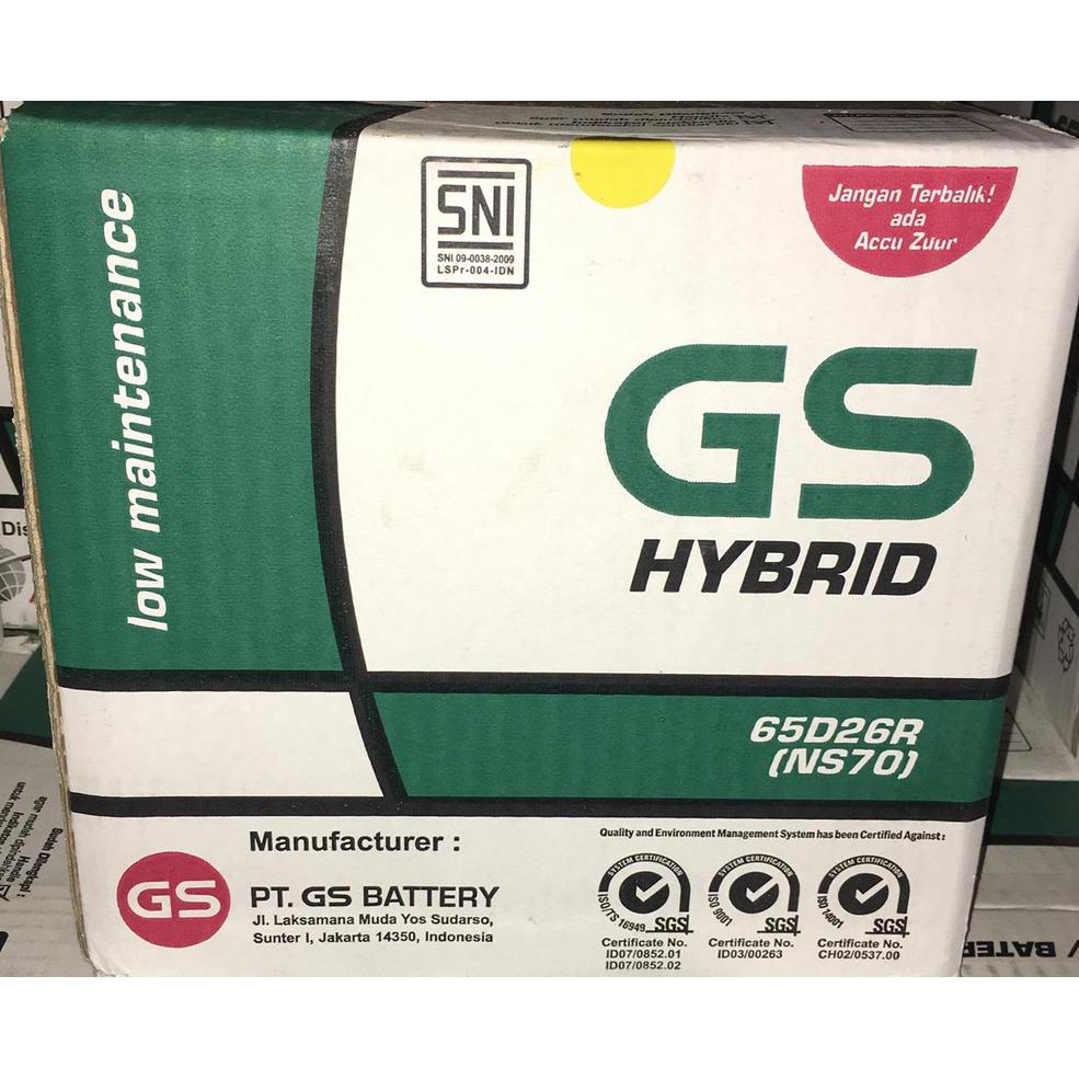 Aki Mobil GS ASTRA  GS HYBRID 65D26R NS70 12V 65AH KHUSUS GOSEND -12308