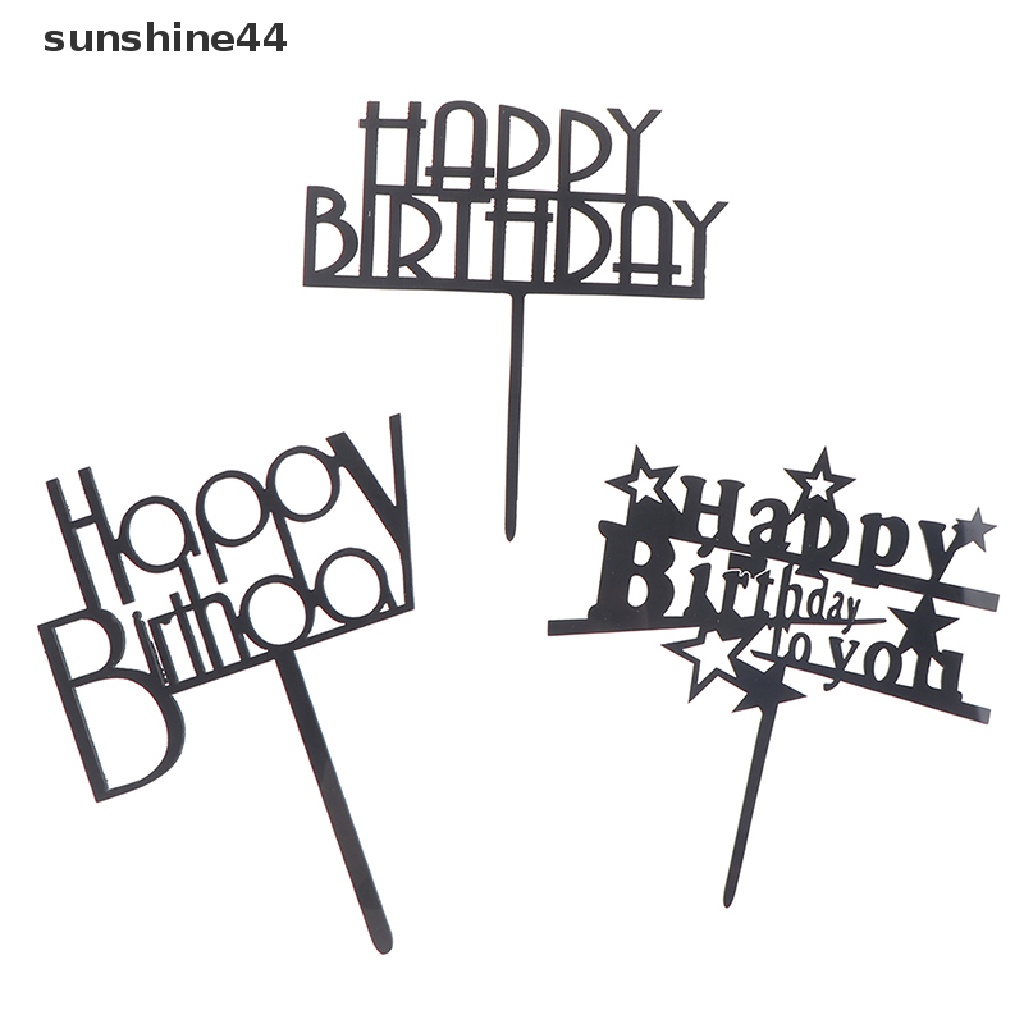 Sunshine 1Pc Topper Kue Ulang Tahun Tulisan Happy Birthday Bahan Plastik Akrilik