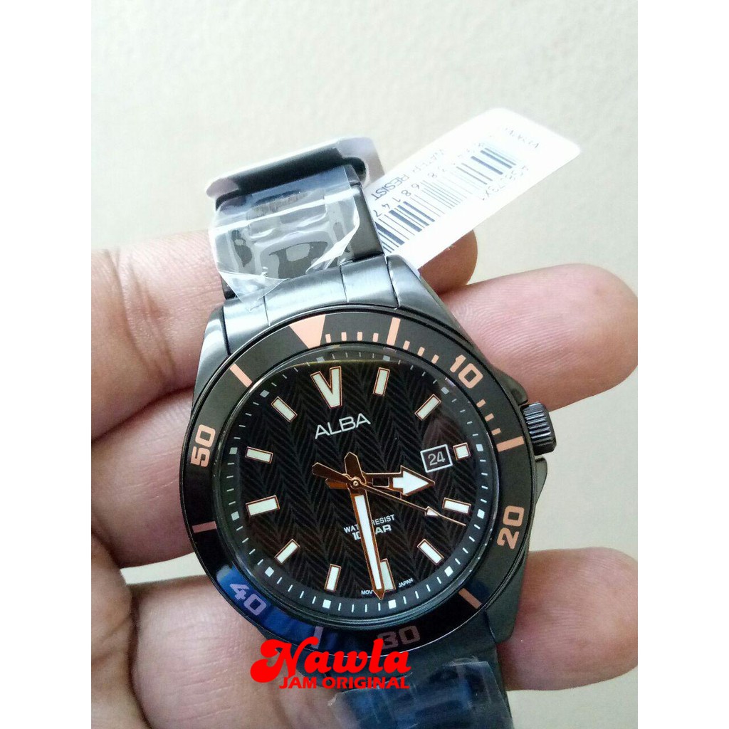 Alba Quartz AG8J73X1 Analog Full Black - Jam Tangan Pria AG8J73