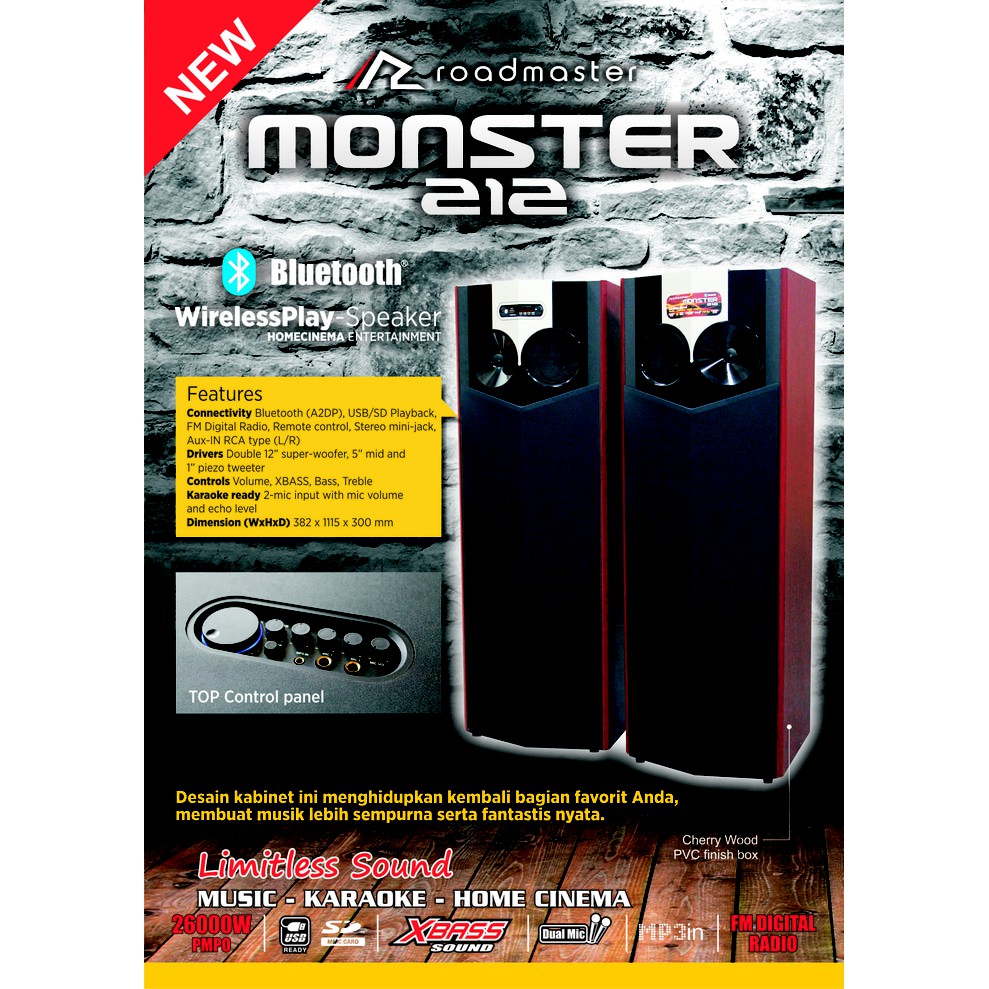 Speaker Aktif Roadmaster Monster 212 Double 12 inch Bluetooth Wireless