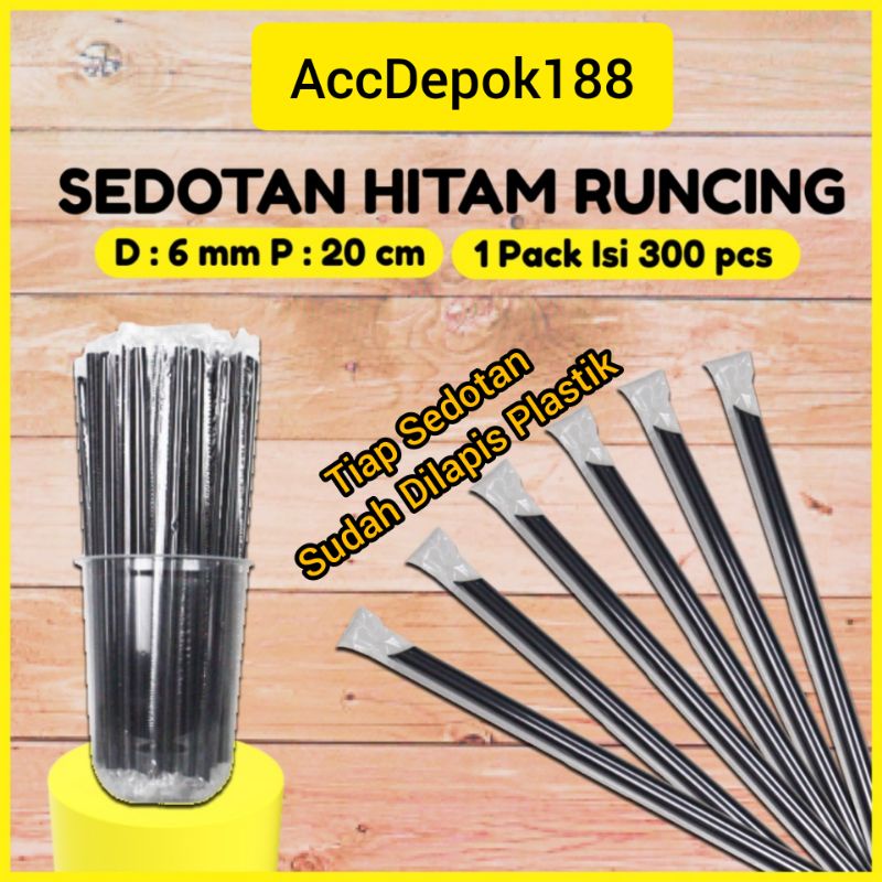 SEDOTAN KOPI 6MM 20CM / SEDOTAN HITAM RUNCING / SEDOTAN LURUS LANCIP ISI 300 PCS