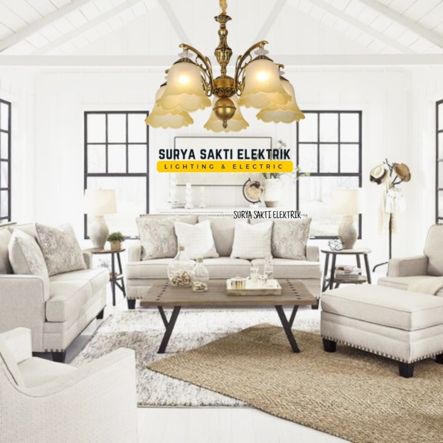 LAMPU GANTUNG MINIMALIS CABANG 5 HIAS RUANG TAMU RUANG MAKAN