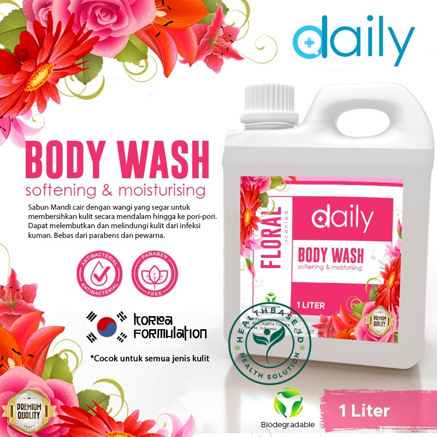 SABUN MANDI CAIR FORMULASI KOREA | BODY WASH FOAM PREMIUM 1 LITER DAILY | SABUN MANDI CAIR WANGI SEGAR MELEMBUTKAN KULIT