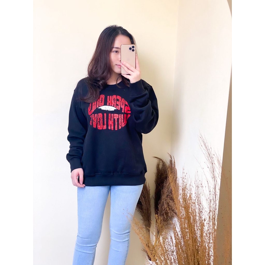 Sweater Crewneck Unisex Lengan Panjang Bahan Cotton Fleece Premium