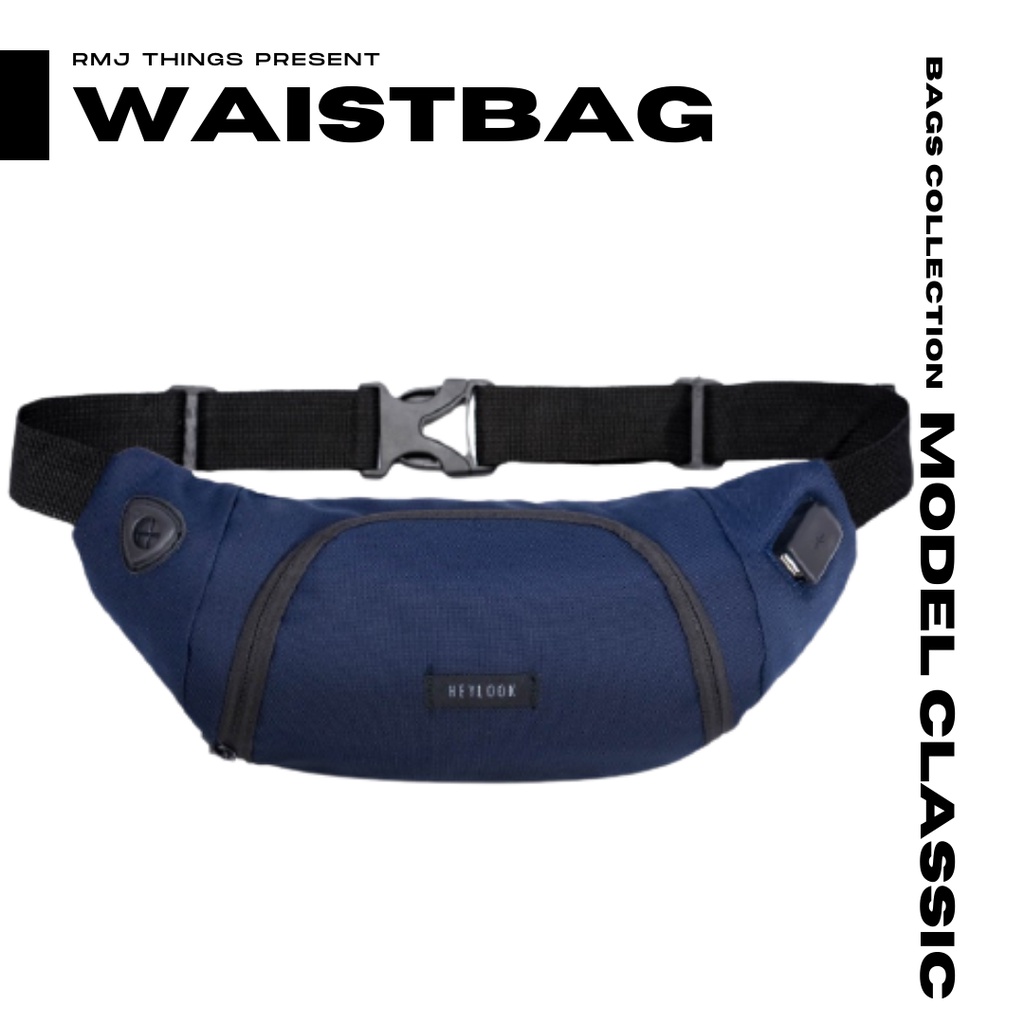 Tas Selempang Pria Waistbag Bahu Pria Cowok Distro Keren Terbaru COD Kerja Ear Phone Waist Bag Earph
