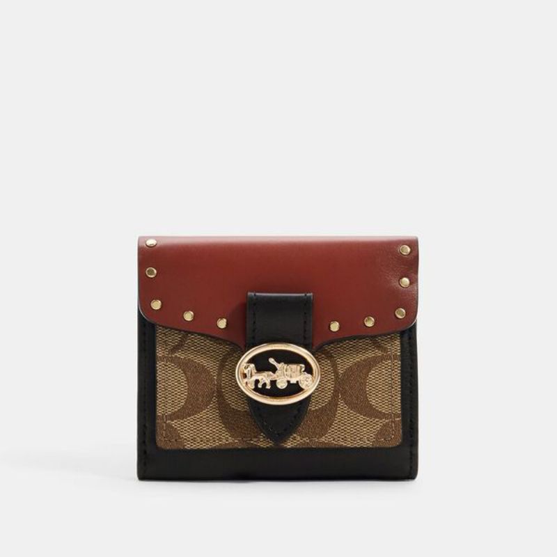 Coach Georgie Small Wallet In Colorblock Signature Canvas with Rivets